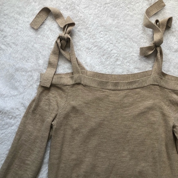 J. Crew Tan Cold Shoulder Tie Shoulder Sweater - Picture 11 of 12